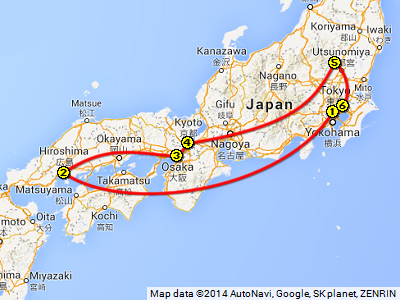 Our route across Honshuu